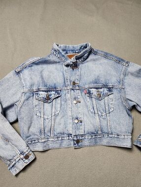 Levi's Cropped Dad Trucker Jean Jacket 90s Style Sz Large